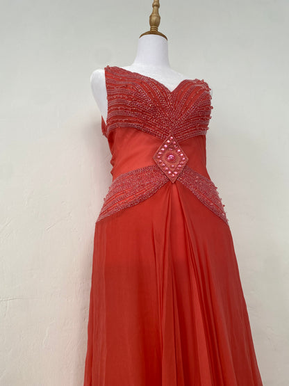 100% silk brand new pink maxi gown with handbeaded details