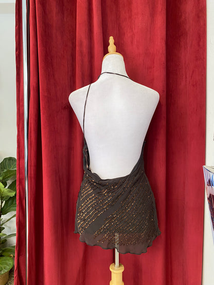 Silk dark brown sequin summer top ☕️