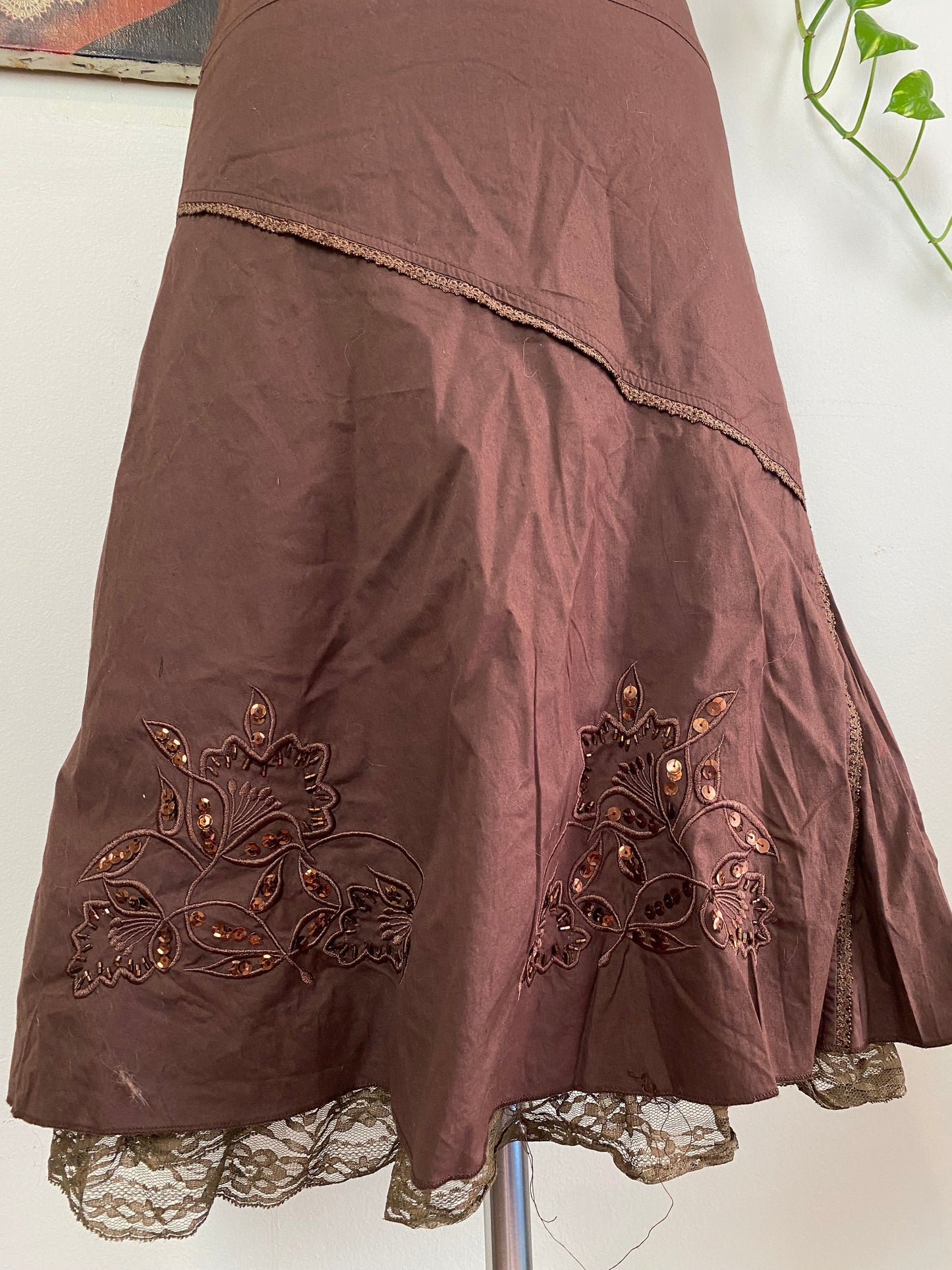 Brand new brown summer beaded ruffled skirt