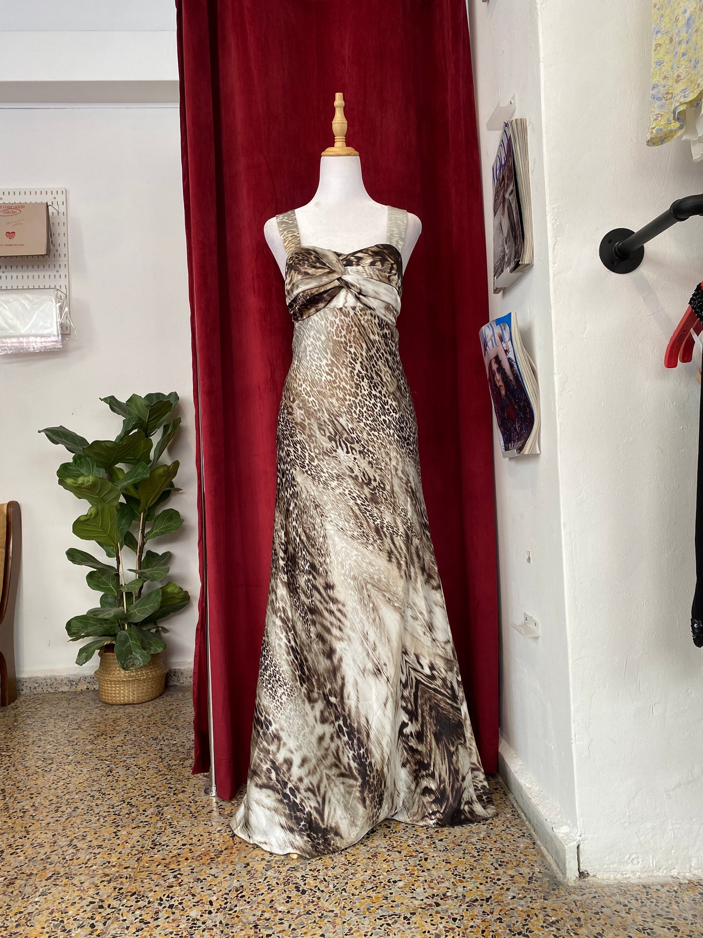 Leopard brand new floor length gown with open back