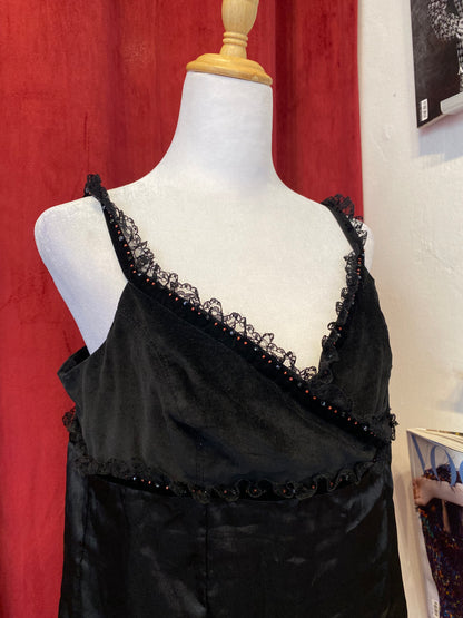 Black velvet top with lace and sequin details
