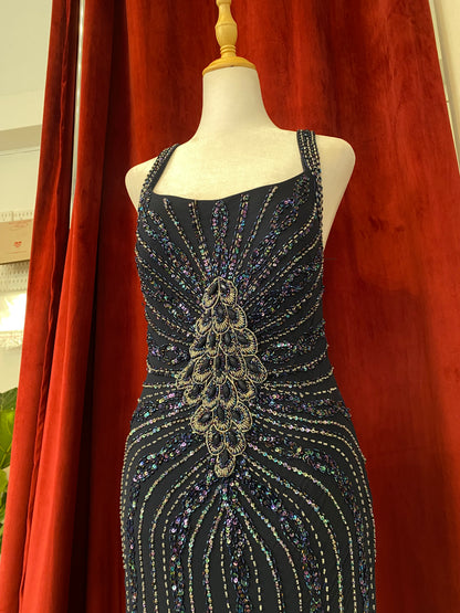 100% silk midnight blue handbeaded gown 🌌