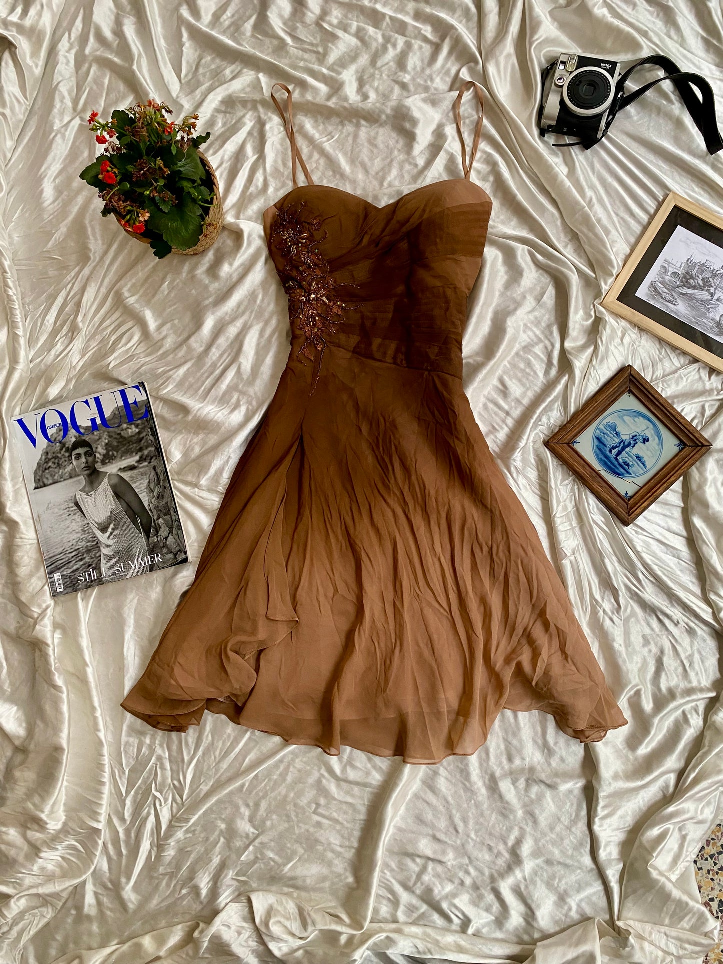 100% silk forest brown sequindress gown