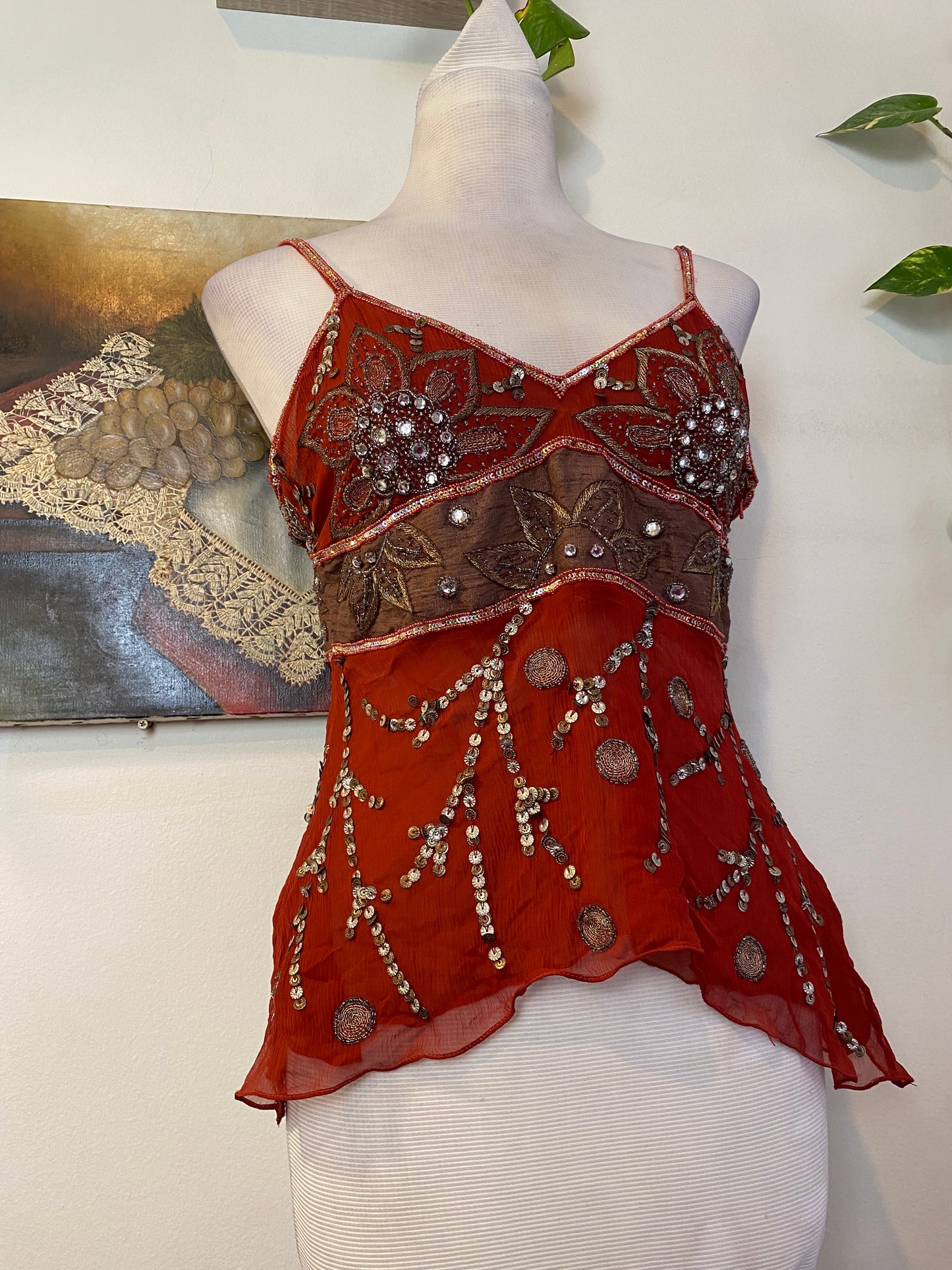 100%silk handbeaded top