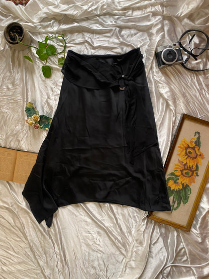 Brand new black satin skirt with buckle detail