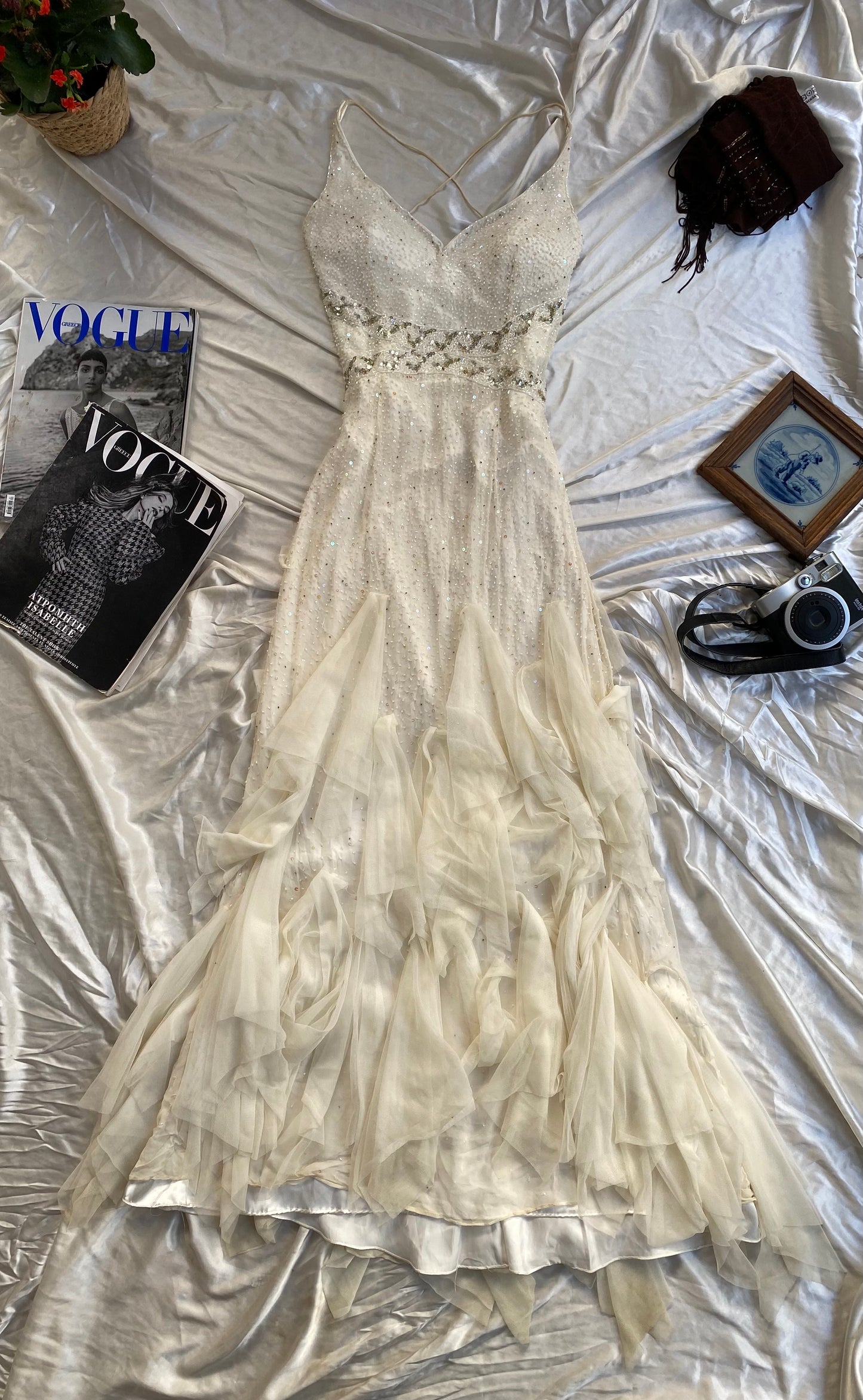 100% silk floor length gown with all over handbeaded details
