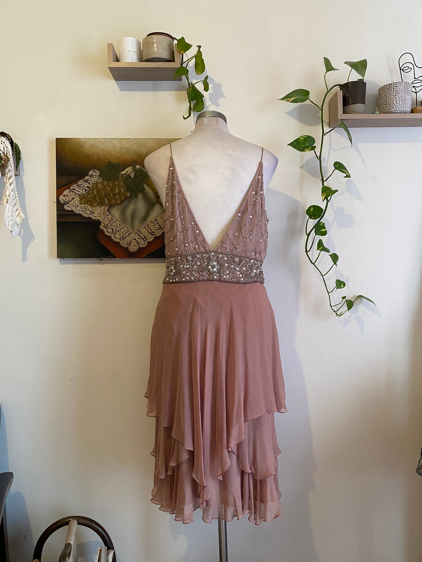 100% silk brand new handbeaded pink dress