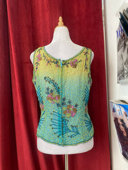 100% silk sequin ocean top 🌊