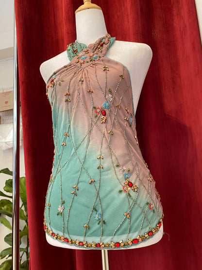 100% silk brand new multicoloured open back top 💐