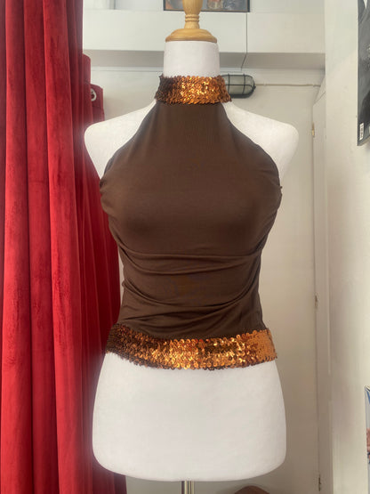 Brand new brown halter top with sequin details