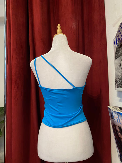 One shoulder deep blue summer top 🦋