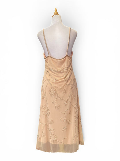 Handbeaded light pink sequin gown