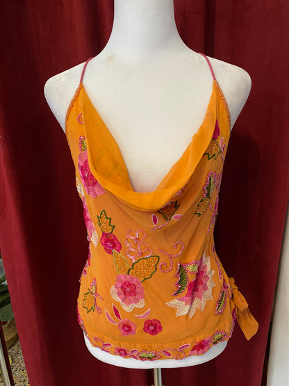 100% silk brand new orange handbeaded top 🧡