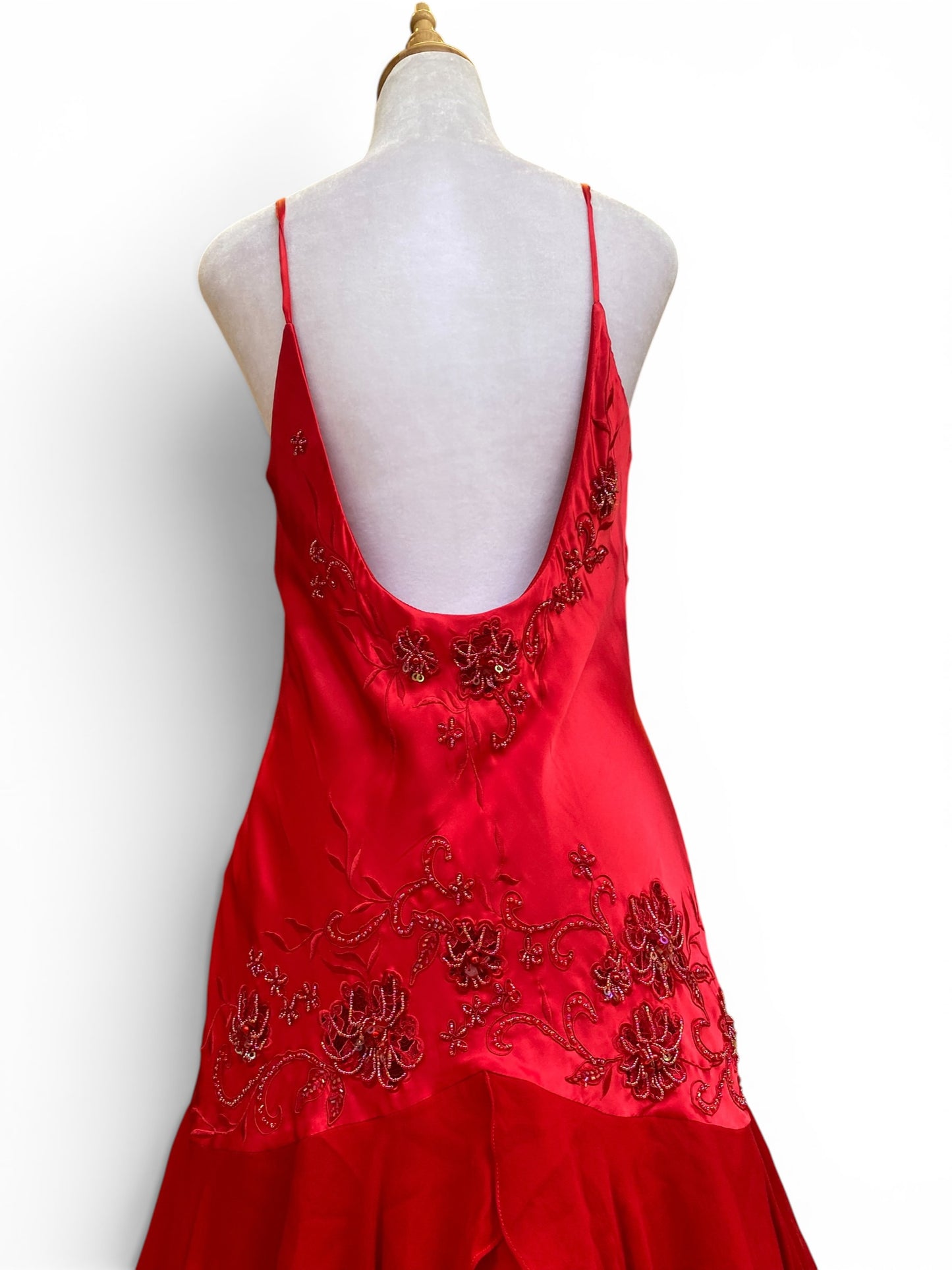 Red satin hand embroidered gown ❤️