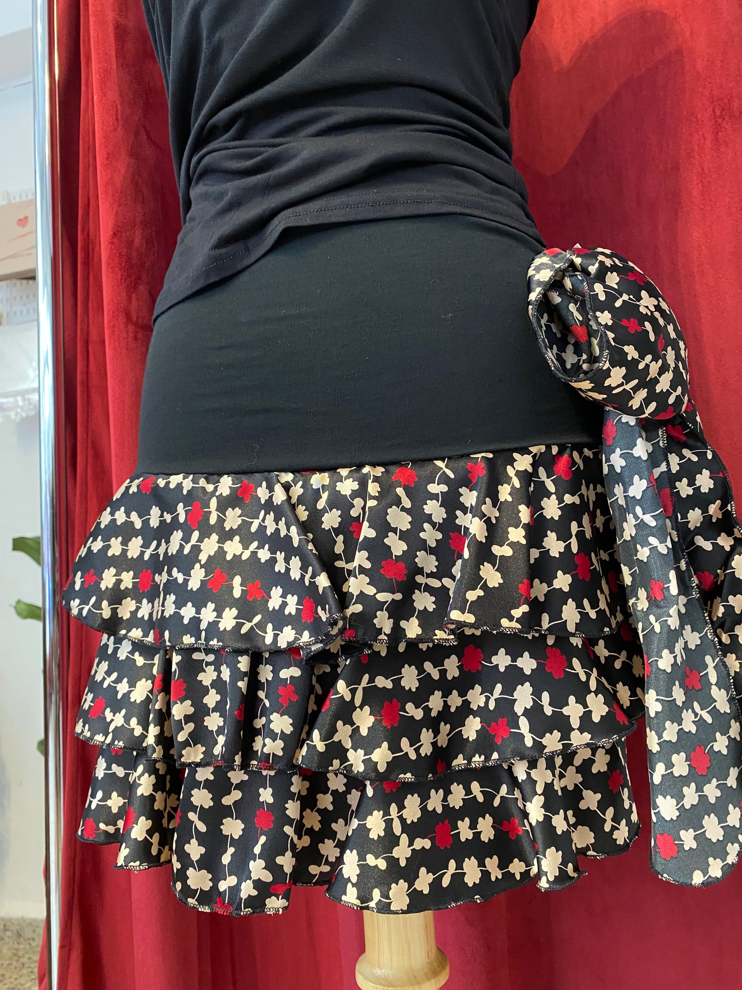 Brand new black ruffled mini satin  skirt