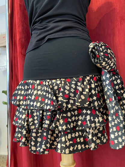 Brand new black ruffled mini satin  skirt