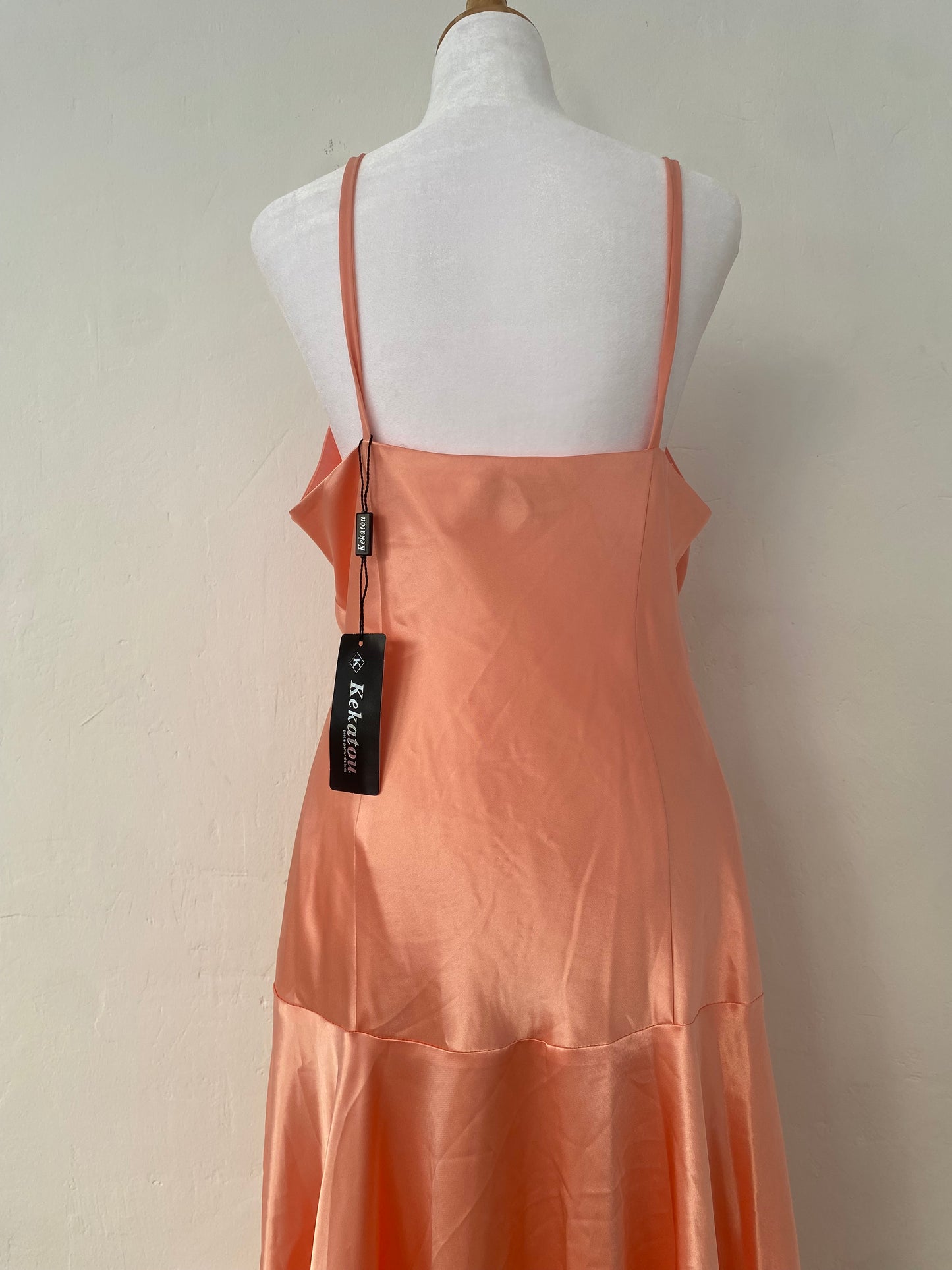 Brand new light orange satin ruffled dress