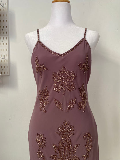 All over handbeaded mauve maxi fairy dress