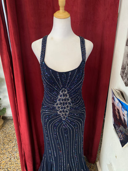 100% silk midnight blue handbeaded gown 🌌