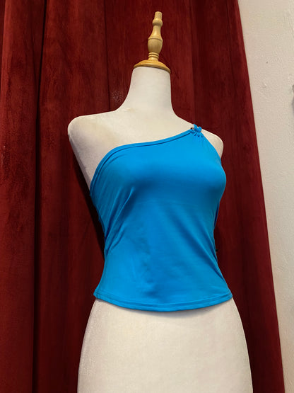 One shoulder deep blue summer top 🦋