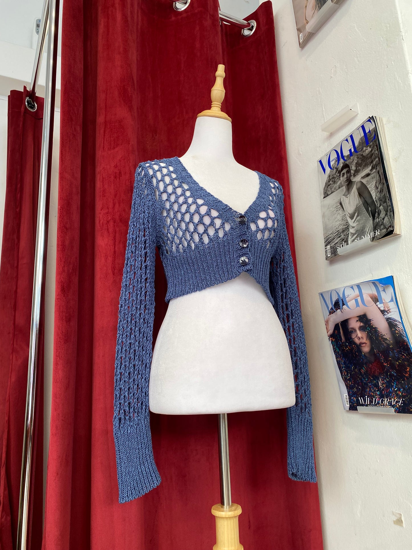 Crochet blue cardigan top