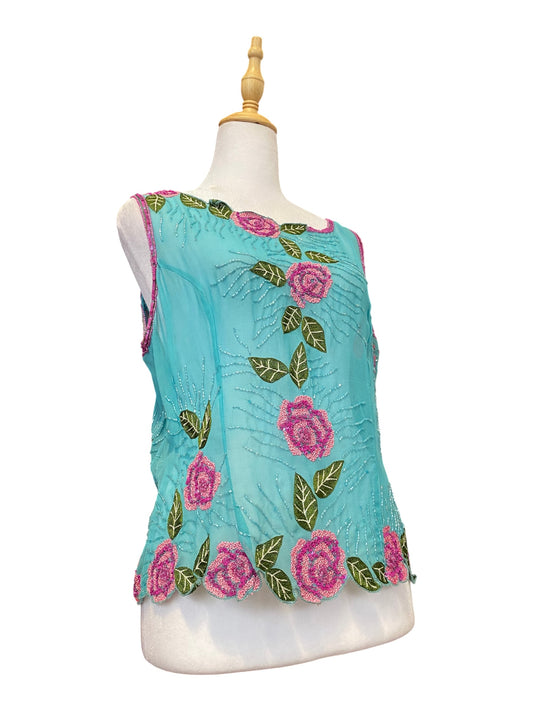 100% silk brand new aftershock handbeaded top 💙