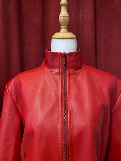 Vegan leather red biker jacket 💋