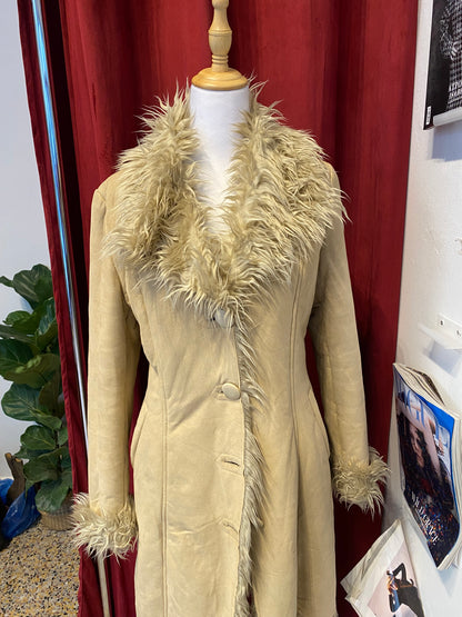 Long beige afghan coat with vegan fur
