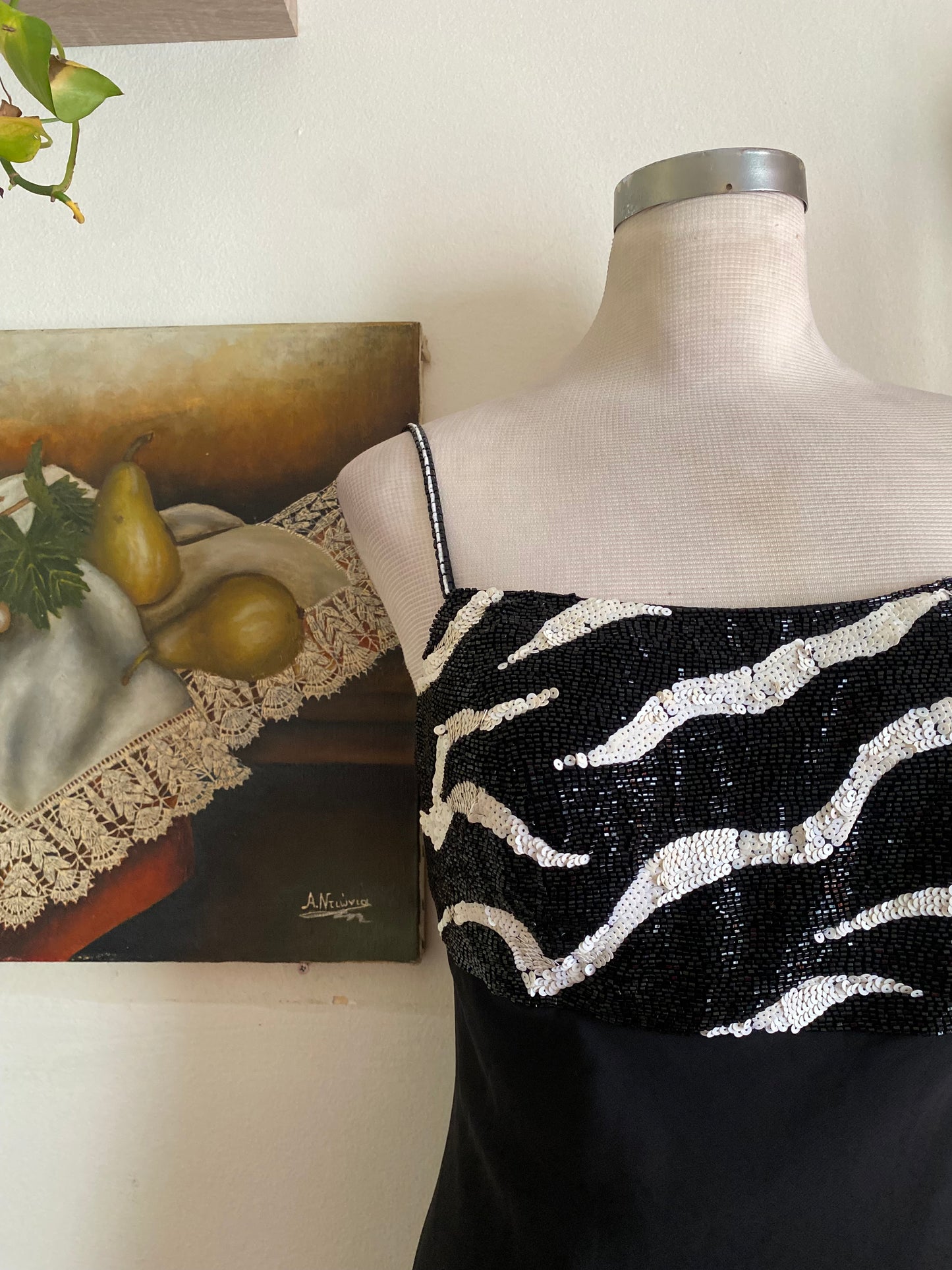 Handbeaded maxi black gown