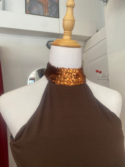 Brand new brown halter top with sequin details