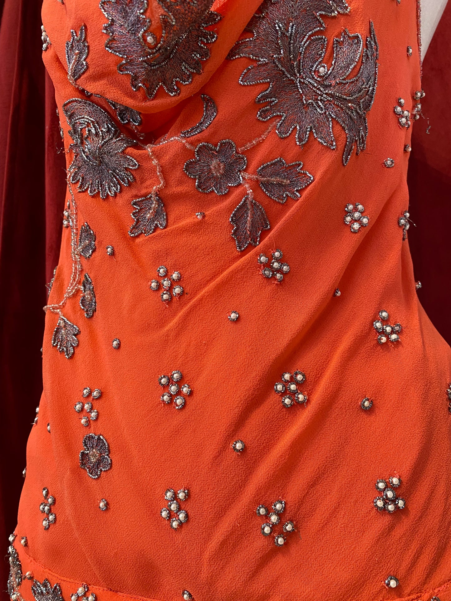 100% silk brand new aftershock orange handbeaded top 🍊
