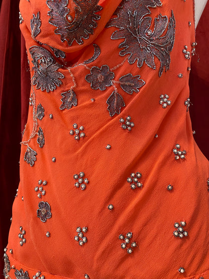 100% silk brand new aftershock orange handbeaded top 🍊