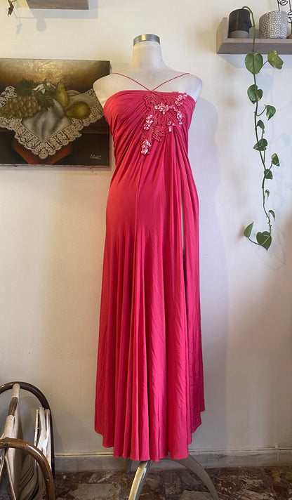 Brand new haute couture high slit pink rushed up dres
