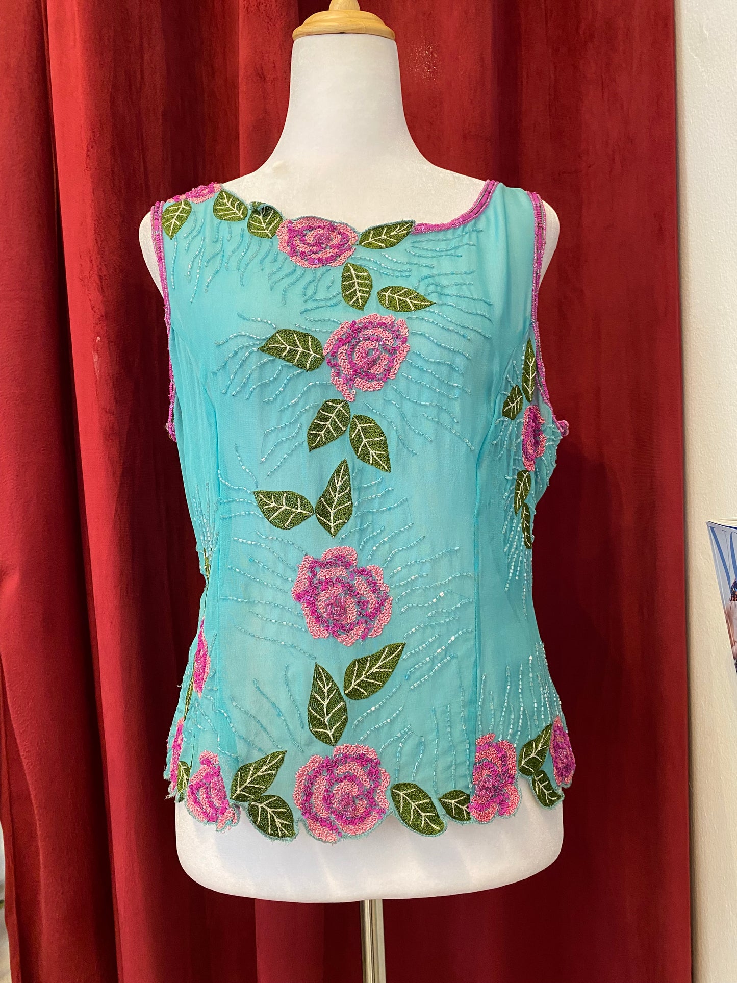 100% silk brand new aftershock handbeaded top 💙