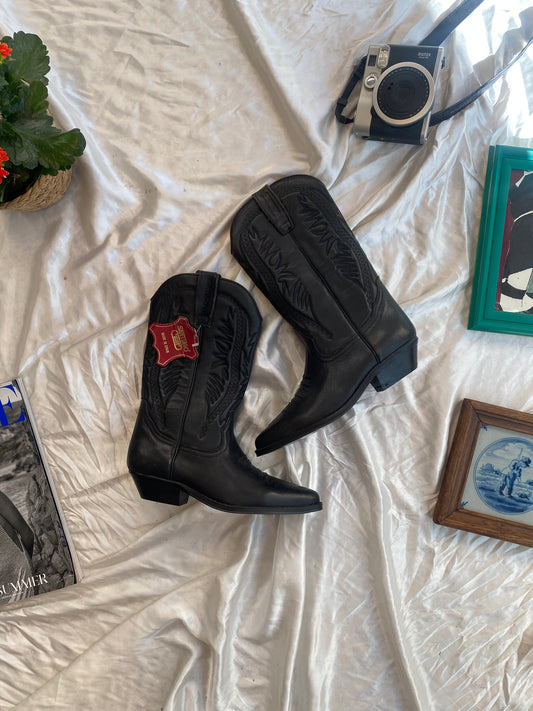 Leather brand new vintage black cowboy boots