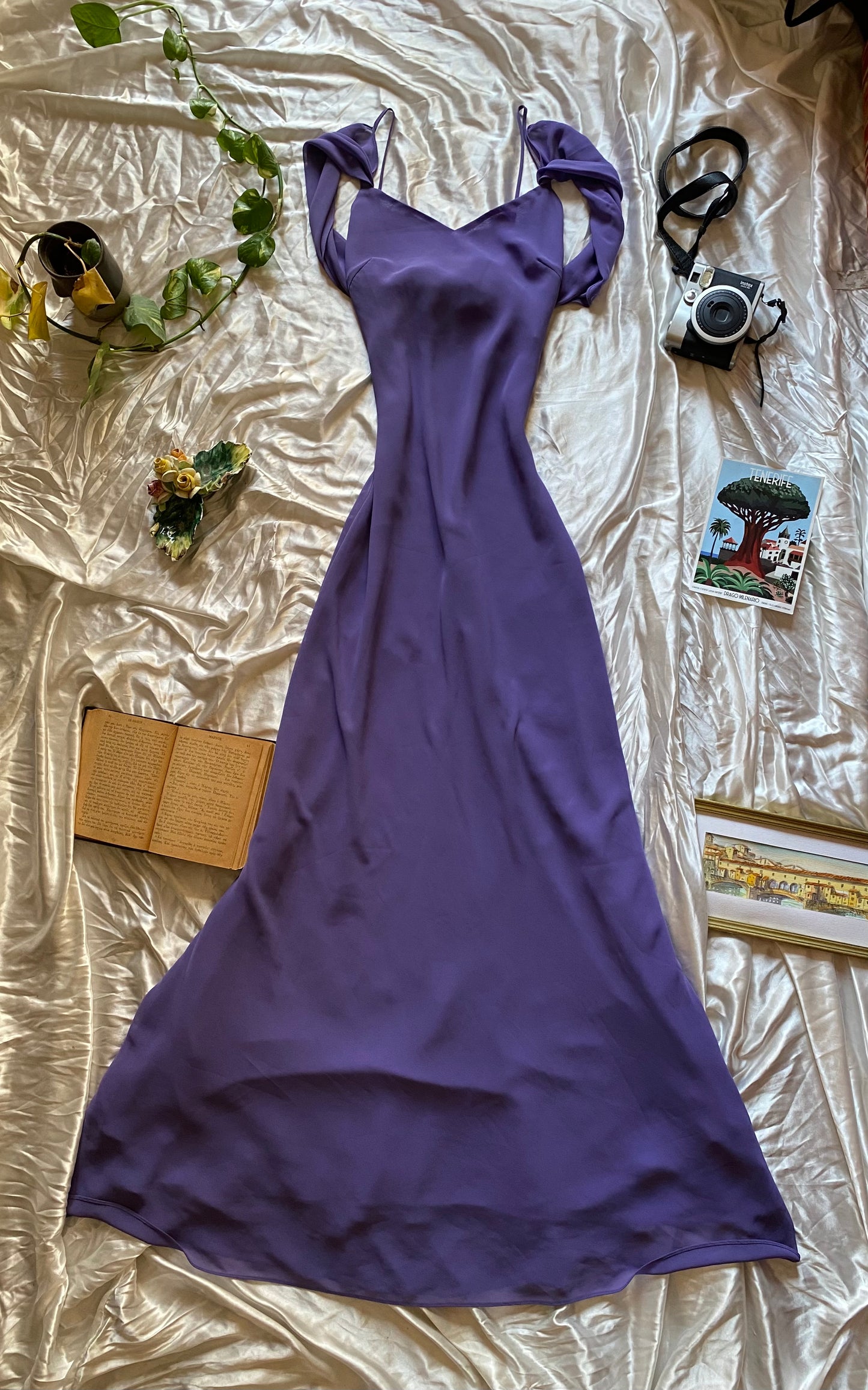Deep purple gown with flower details