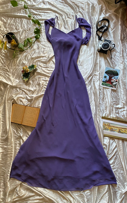 Deep purple gown with flower details