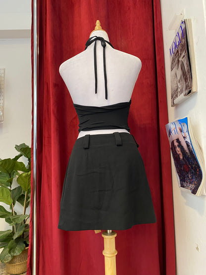 Mini black ruffled skirt with rhinestone details