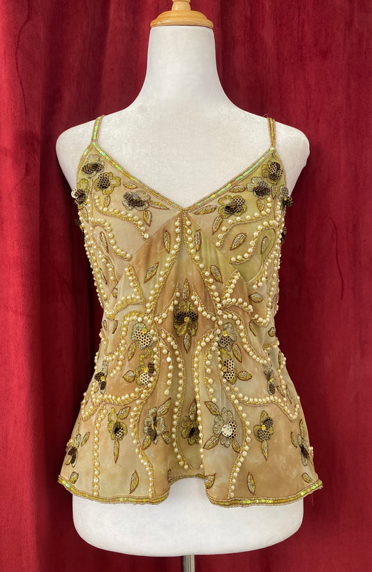 100% silk Deadstock handbeaded luxury top