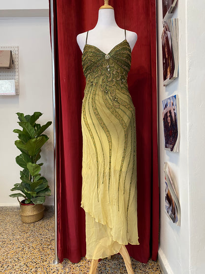 100% silk brand new green gown with handbeaded details