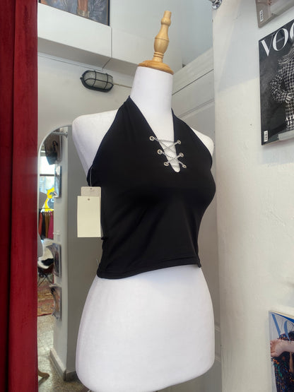 Brand new black halter top with chain details