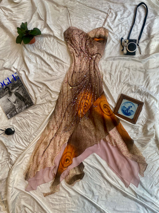 100% silk brand new all over handbeaded gown