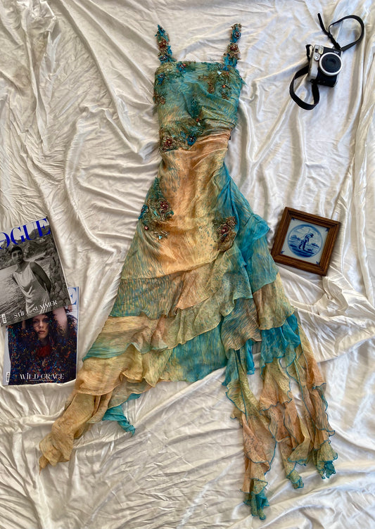 100% silk brand new fairy gown with all over handbeaded details