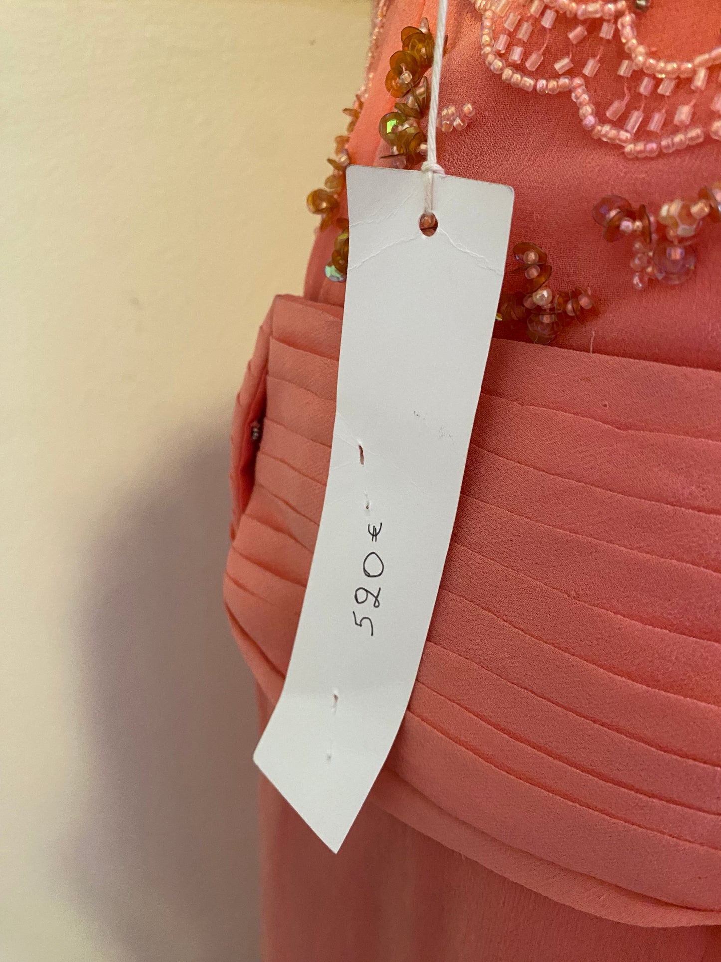 100% silk brand new handbeaded pink gown