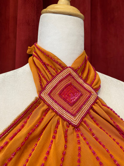 100% silk brand new orange open back handbeaded top 🍊