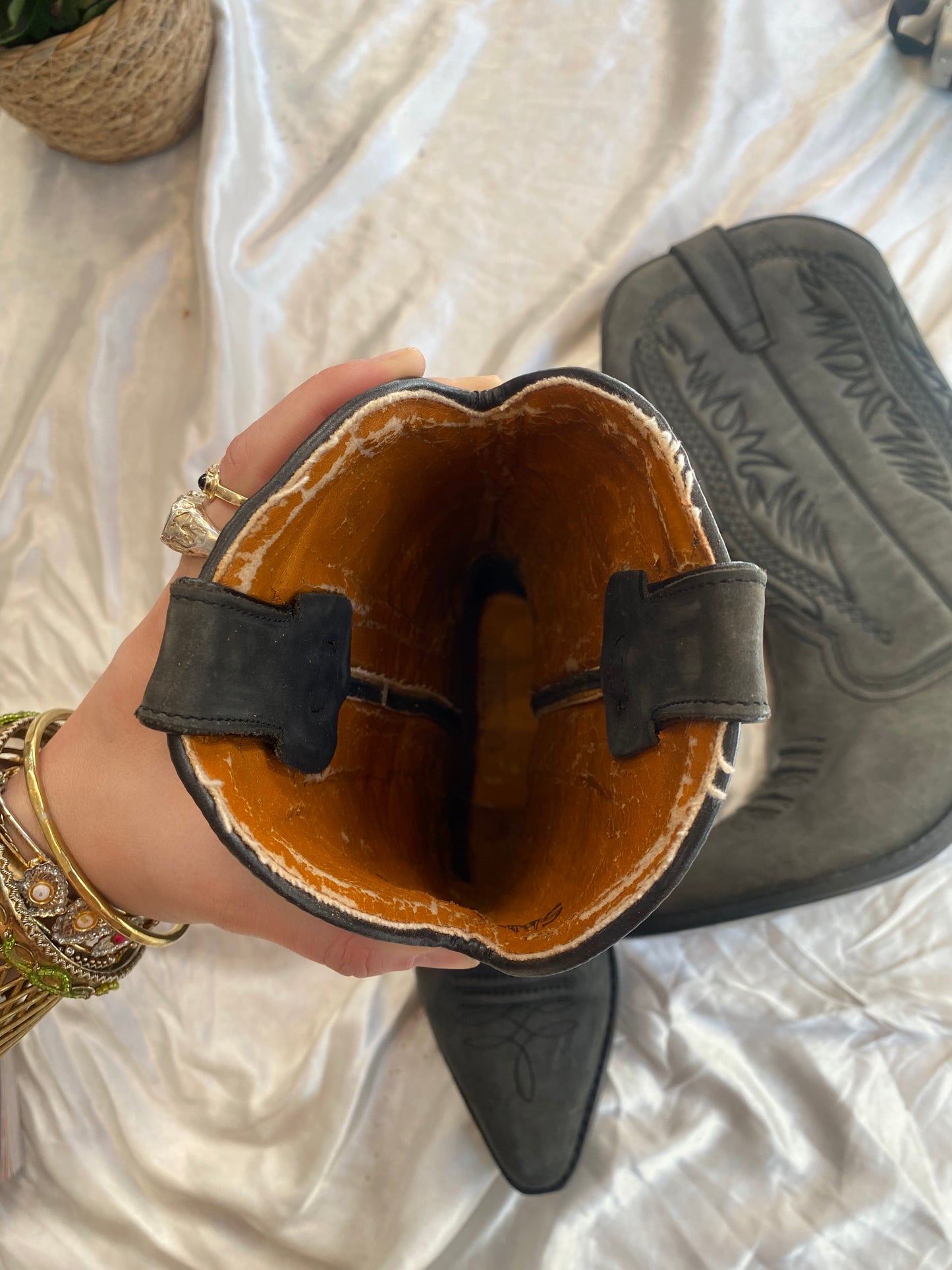 Suede brand new vintage black cowboy boots