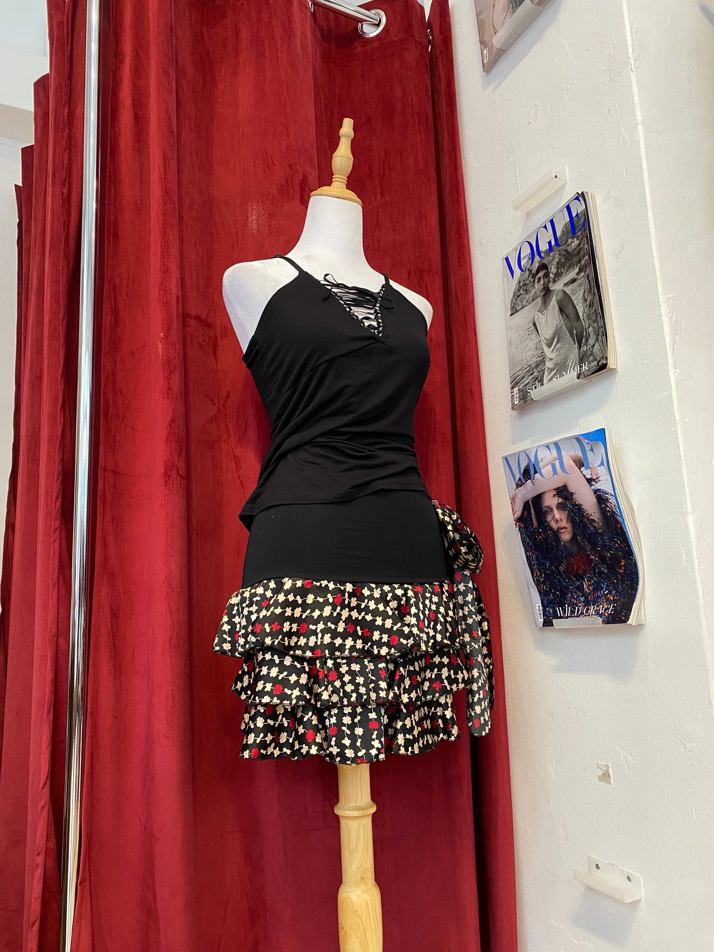 Brand new black ruffled mini satin  skirt