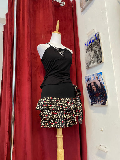 Brand new black ruffled mini satin  skirt