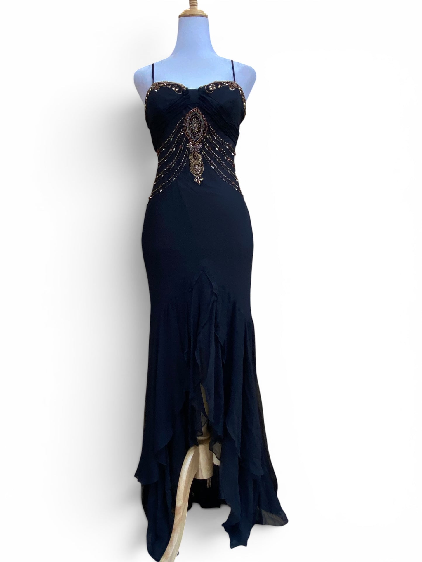 100% silk black handbeaded gown