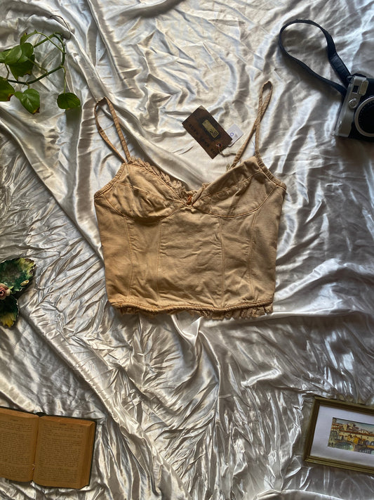 Denim corset with washed out details